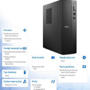 Komputer Dell Pro Slim Essential QVS1260 Win11Pro U5 225/16GB/1TB SSD/Intel UHD/WLAN+BT/Kb/Mouse/3YPS