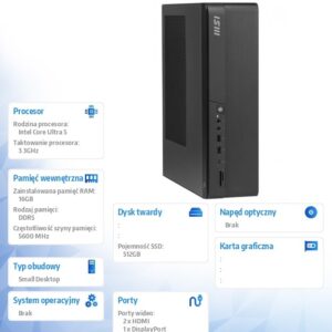 Komputer PRO DP80 AI A2G-083XEU nOS/Intel Core Ultra 5 225/16GB/512GB/Czarny