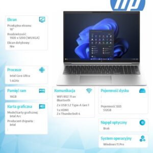 Notebook EliteBook 860 G11 U7-155H 512GB/16GB/W11P/16.0 9G1C1ET