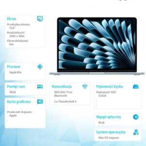 MacBook Air 13.6 cala: M4 10/10, 16GB, 512GB SSD, 35W, US - Błękitny