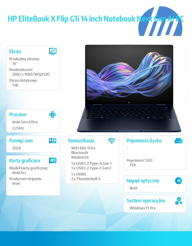 Notebook EliteBook X Flip G1i U7 258V 1TB/32GB/W11P/14 B9ZX9ET