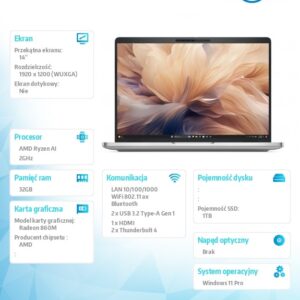 Laptop Dell Pro 14 Plus PB14255/Ryzen AI 7 PRO 350/32GB/1TB SSD Gen4 CL25/14.0 FHD+/Radeon 860M/FgrPr&SmtCd/FHD/IR Cam/Mic/WLAN+BT/Backlit Kb/3 Cell/W