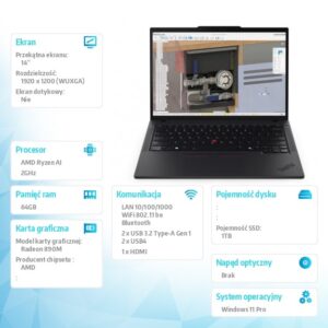 Mobilna stacja robocza ThinkPad P14s G6 AI 9 HX PRO 370/64GB/1TB/AMD Radeon/14.0 WUXGA/Black/3YRS Premier Support + CO2 Offset