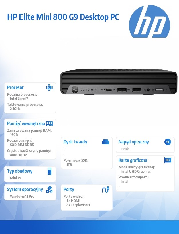 Komputer Elite Mini 800 G9 i7-14700 1TB/16/W11P 998Q6ET