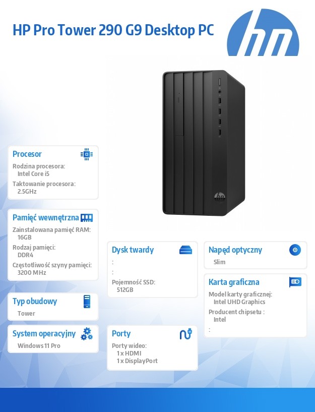 Komputer 290 Tower G9 i5-12400 512GB/16GB/W11P B6ZA8ET