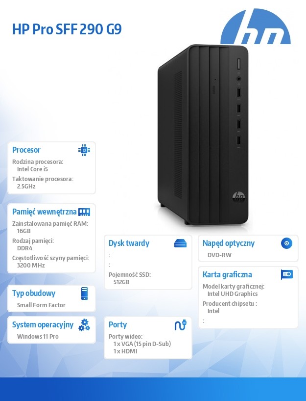 Komputer Pro 290 SFF G9 i5-12400 512GB/16GB/W11P      B6ZD3ET
