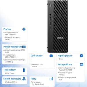Komputer Dell Pro Max Micro FCM2250 Win 11 Pro Intel U7 265/16GB/512GB/NVIDIA RTX A400/WLAN + BT/Wireless Kb & Mouse/280W/vPro/3Y ProSupport