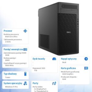Komputer Dell Pro Max Tower T2 FCT2250 Win11Pro U9 285/32GB/1TB/Integrated/No Wifi/Wireless Kb & Mouse/vPro/3Y ProSupport