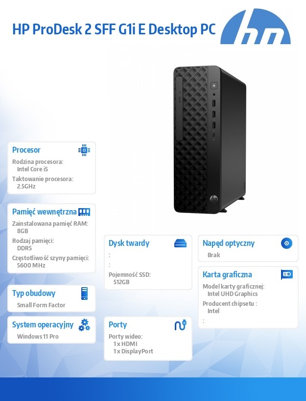 Komputer ProDesk 2 SFF G1i i5-14400 512GB/8GB/W11P       B6ZC5ET