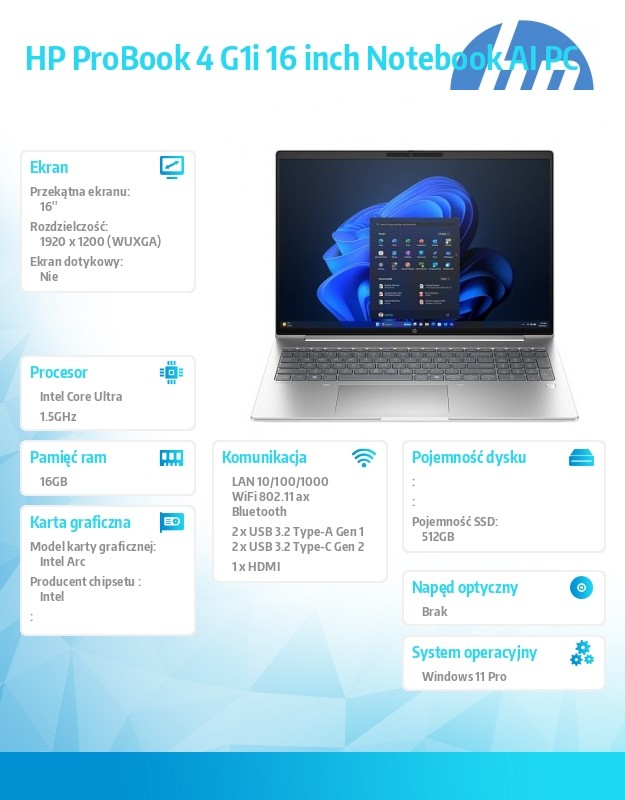 Notebook ProBook 4 G1i U7-255H 512GB/16GB/W11P/16.0   C51MQET
