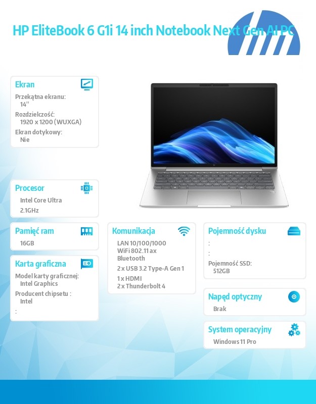 Notebook EliteBook 6 G1i  U7-265U 512GB/16GB/W11P/14.0   C51GBET