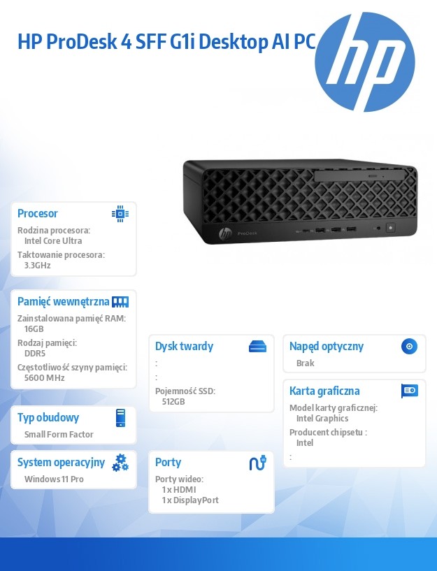Komputer ProDesk 4 SSF G1i U5-225 512GB/16GB/W11P      9H7U4ET