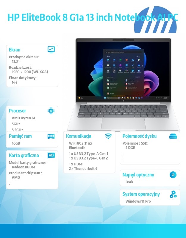 Notebook EliteBook 8 G1a  Ryzen AI 7 PRO 350  512GB/16GB/W11P/13.3 C51FWET