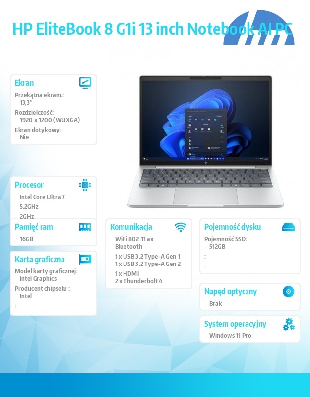 Notebook EliteBook 8 G1i U7-255U 512GB/16GB/W11P/13.3 C51LBET