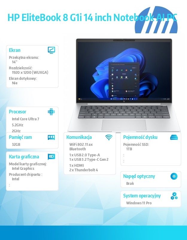 Notebook EliteBook 8 G1i U7-255U 1TB/32GB/W11P/14.0   C51GMET