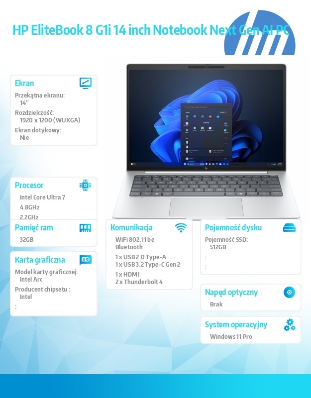Notebook EliteBook 8 G1i U7-258V 512GB/32GB/W11P/14.0   C51GVET