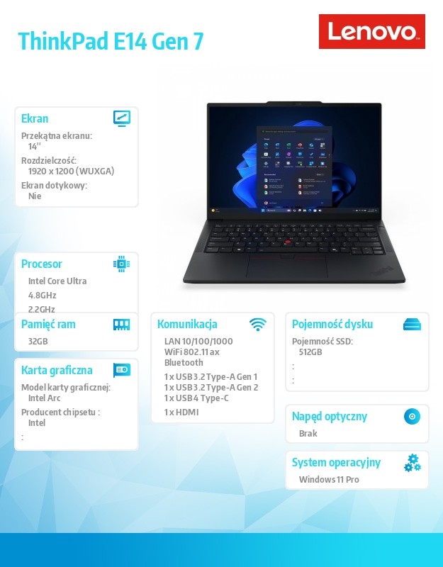 Laptop ThinkPad E14 G7 21U2002DPB  W11Pro Ultra 7 258V/32GB/512GB/14.0 WUXGA/Black/1YR Premier Support + 3YRS OS + CO2 Offset