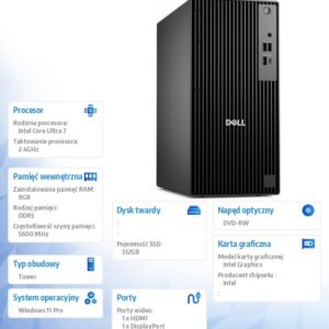 Komputer Dell Pro Tower QCT1250 W11Pro U7 265/8GB/512GB SSD CL35/INT/DVD RW/TPM/3YPS