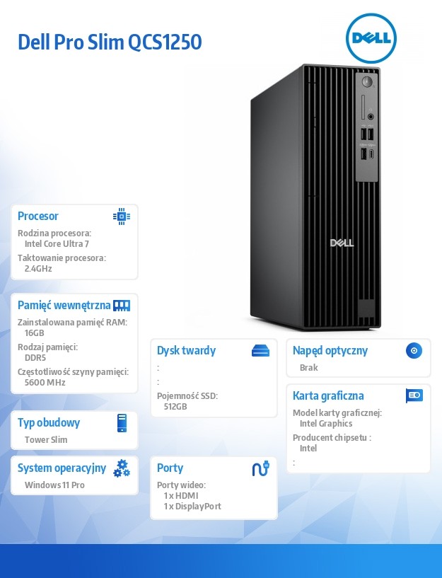 Komputer Dell Pro Slim QCS1250 W11Pro U7 265/16GB/512GB SSD CL35/INT/Kb/TPM/3YPS