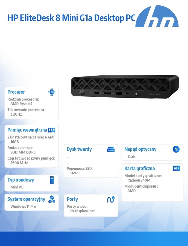 Komputer EliteDesk Mini G1a R5P-215 512GB/16GB/W11P      C9TQ6ET