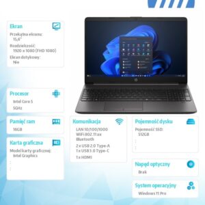 Notebook 250R G9 5-120U 512GB/16GB/Windows11Pro/15,6 cala D0MG5ET